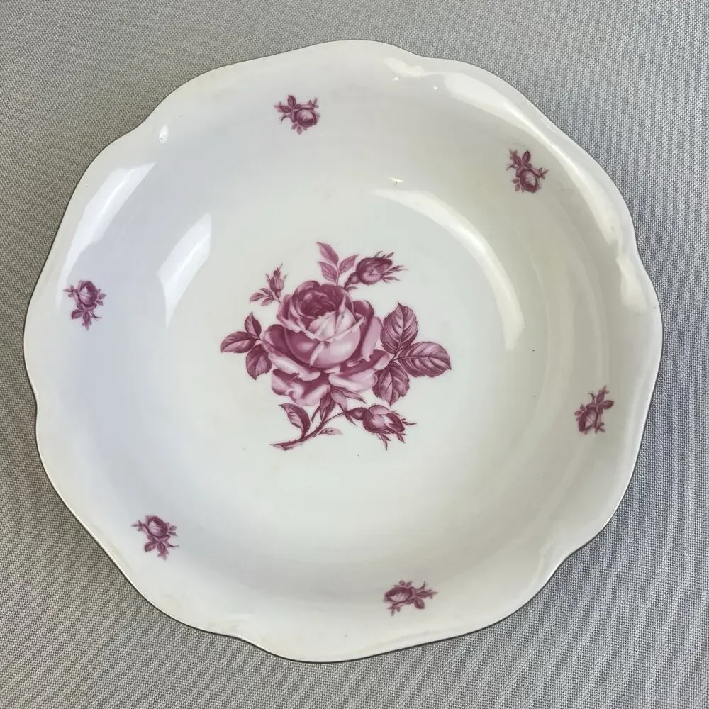 Bohemian Czechoslovakia Vegetable Serving Bowls 2 Roses Pink Gold Vintage